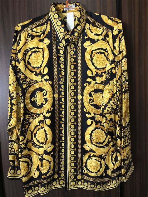 black and gold silk versace shirt|Versace silk shirt vintage.